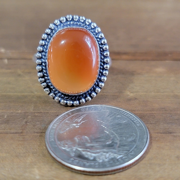 Native Orange Agate Gemstone Silver Ring Size 10 925 Womens Jewelry B… - Picture 2 of 5